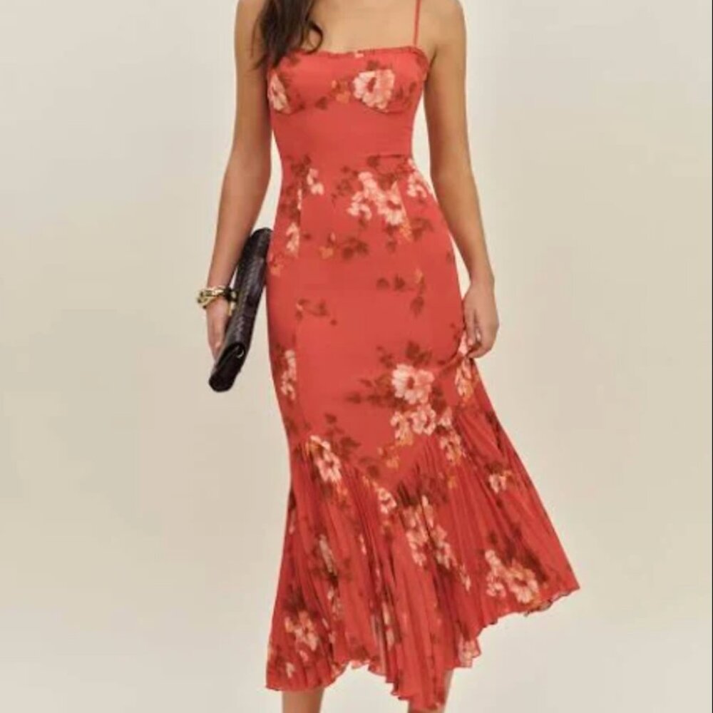 Reformation Aiko Midi Dress - Coral Bloom